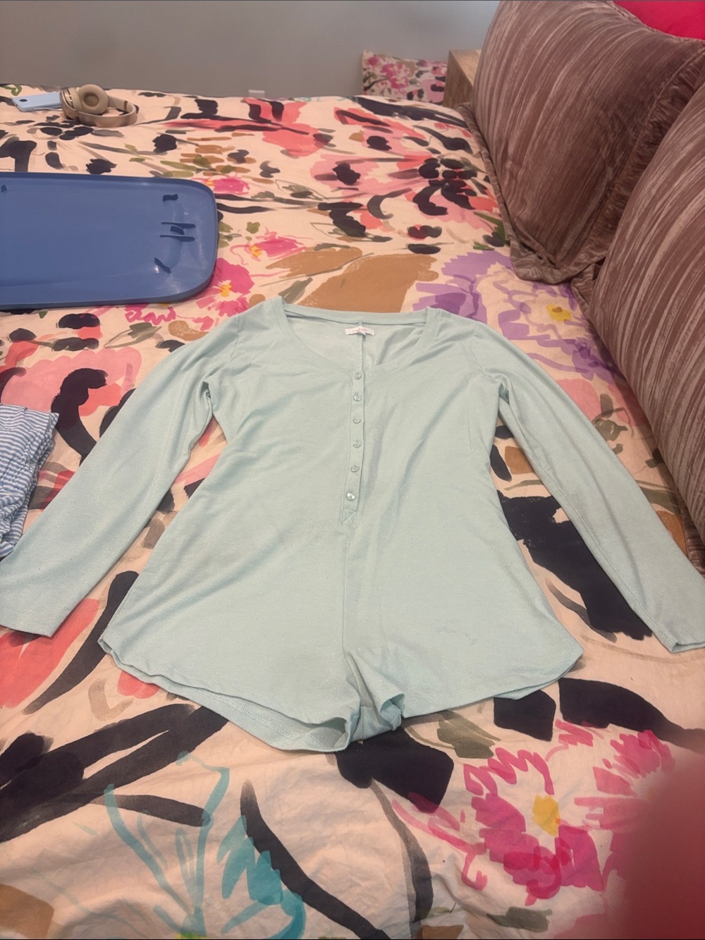 Colsie Light Mint Long-Sleeve Henley Romper